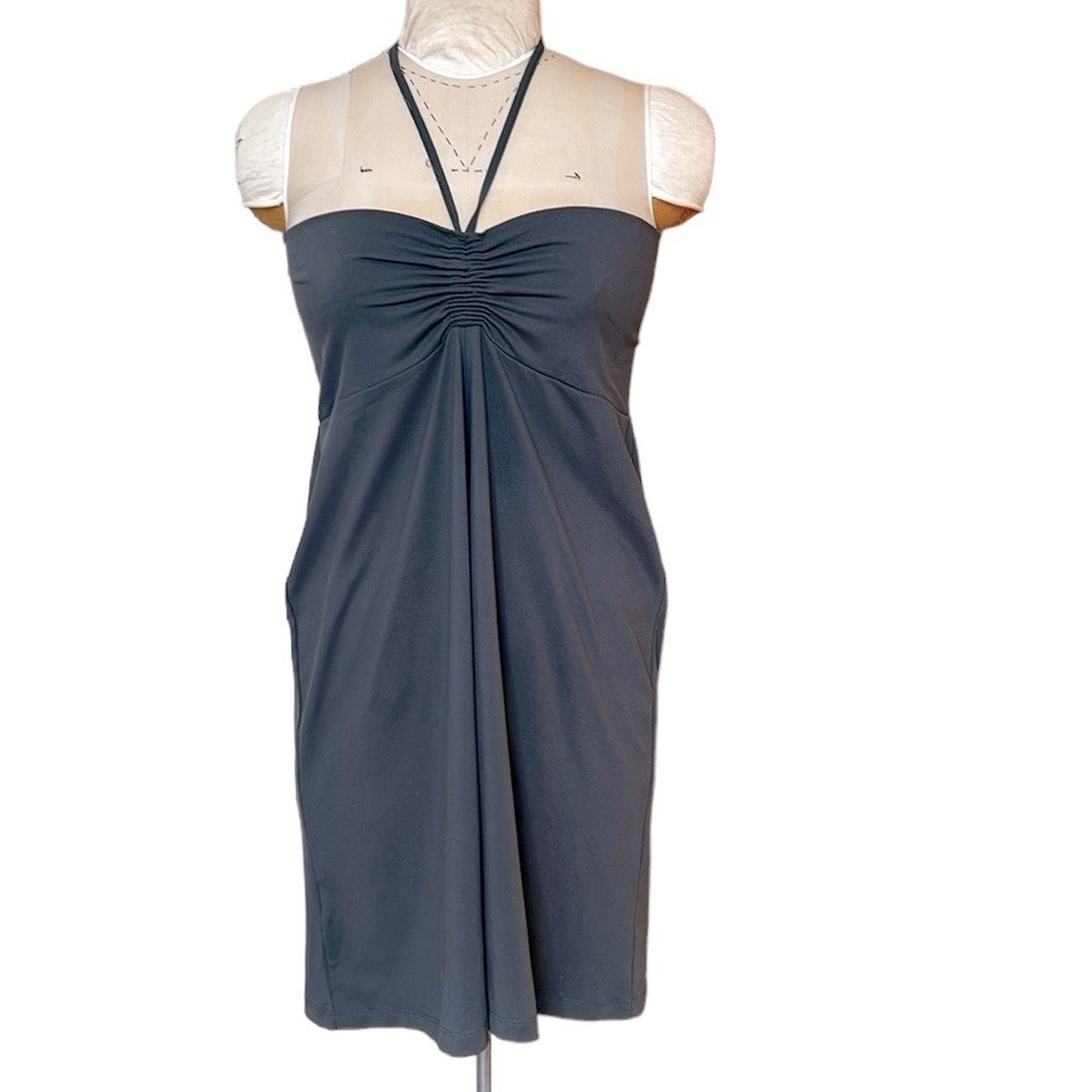 Eddie Bauer Women's Dress, Gray, Sleeveless, Ruched Halter,‎ Casual, Size L